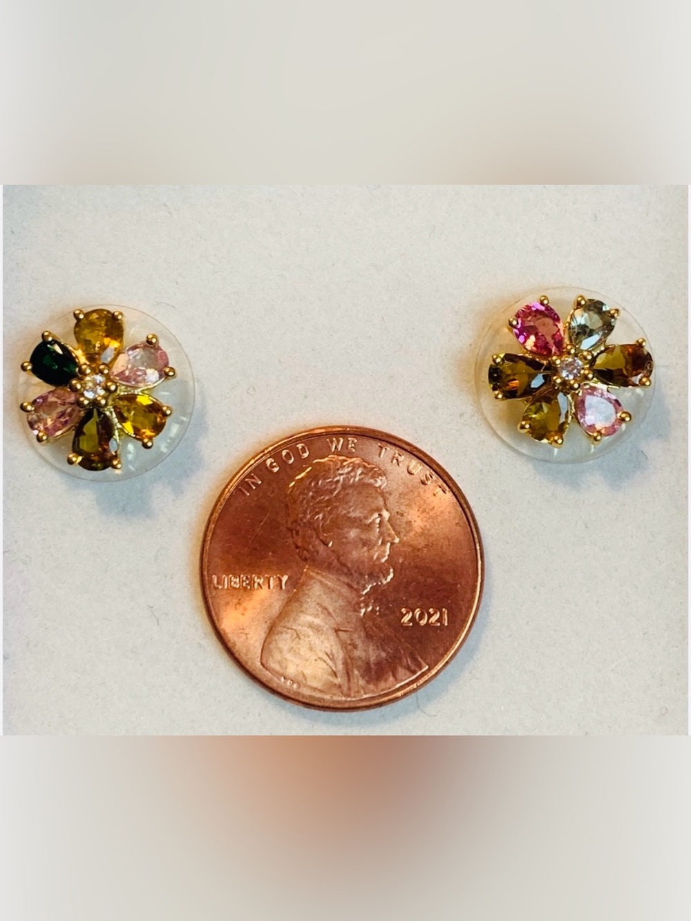 New Genuine colorful tourmaline gold gf earrings studs - Picture 10 of 11